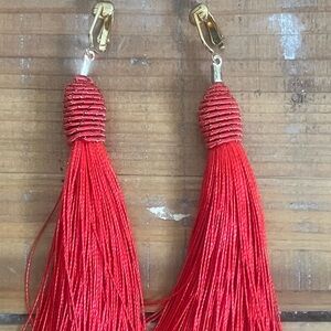 Red Tassel Earrings Dangle Drop Clip On Hipster Quiet Luxury Bohemian Whisiygoth